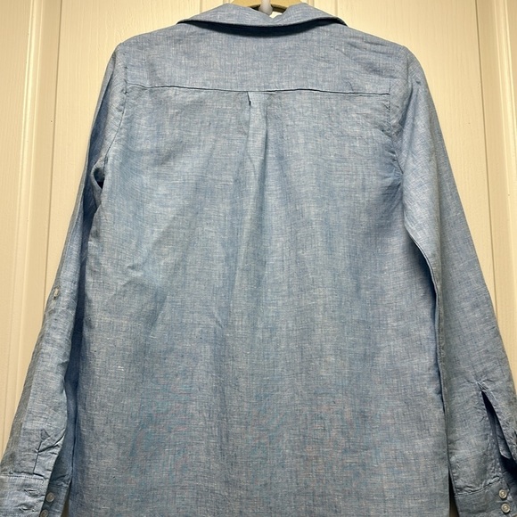 SAKS FIFTH AVENUE 💯 Linen Blue Shirt Dress Sz XSmall - Picture 5 of 9
